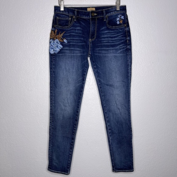 Driftwood Marilyn Classic Fit Blue Floral Embroidery Jeans 28 x 29 Boho - Picture 2 of 10